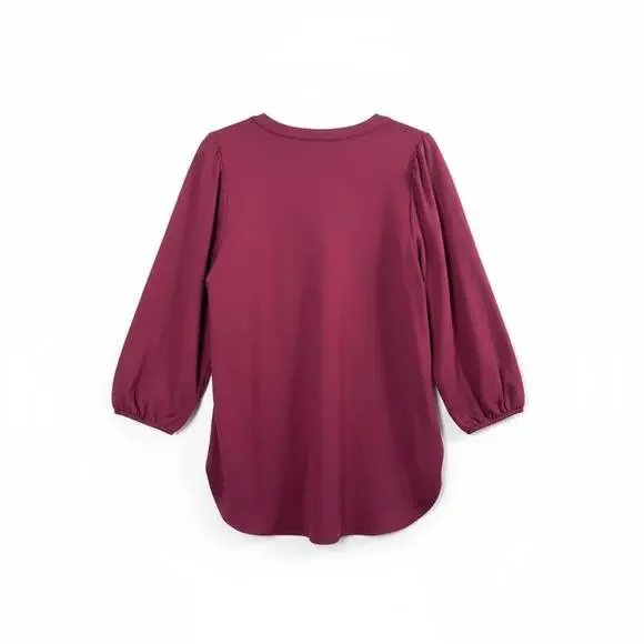 Anne Klein Burgundy Split-Neck Blouse – Size L - Picture 2 of 8